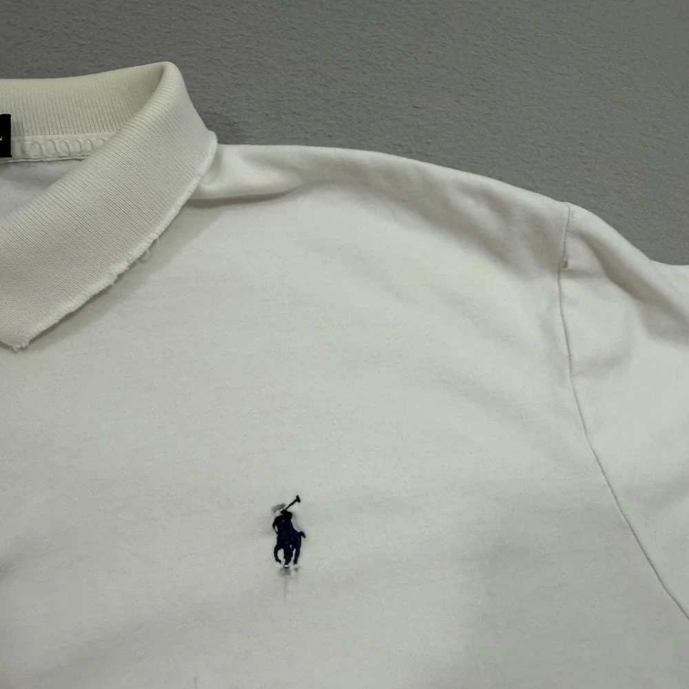 Vintage Polo Ralph Lauren Polo XL White Polo Shirt Distressed Grunge Preppy 90s